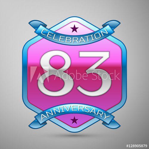 Pink and Blue Ribbon Logo - Eighty three years anniversary celebration silver logo with blue ...