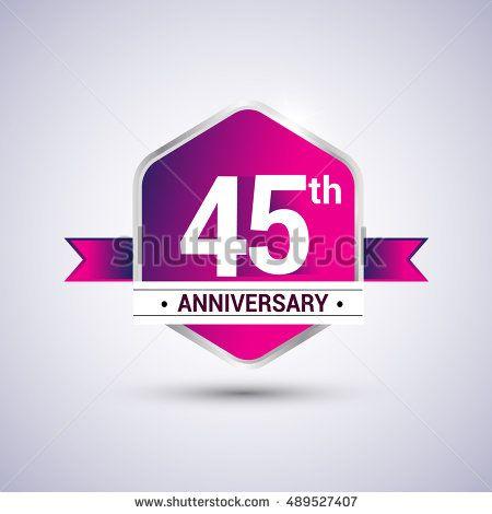 Pink and Blue Ribbon Logo - Logo 45th anniversary celebration isolated in red hexagon shape and ...