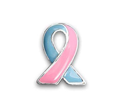 Pink and Blue Ribbon Logo - Pink and Blue Ribbon Lapel Pin - Silver Trim (Retail): Amazon.co.uk ...