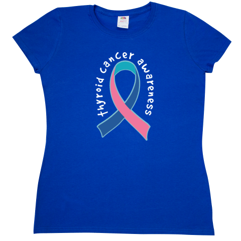 Pink and Blue Ribbon Logo - Thyroid Cancer Awareness Women's T Shirt Walk Event Gift Has Pink