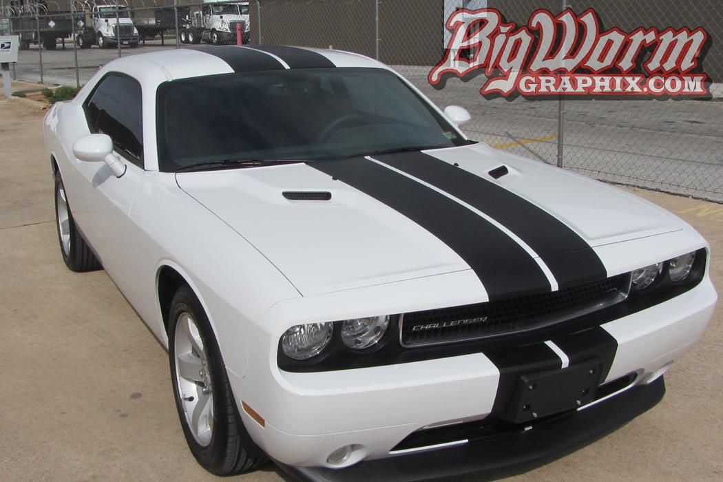 Black and White Dodge Hellcat Logo - to 2016 Dodge Challenger Full Length Dual Stripes