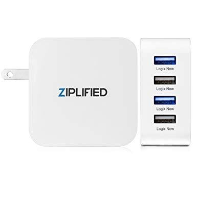Two Blue Logo - Ziplified 40W 4 Port 8A USB Wall Charger With Two Blue LED's