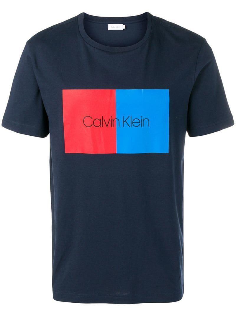 Two Blue Logo - Calvin Klein Two Colour Front Logo T Shirt In Blue For Men