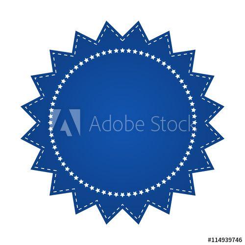 White and Blue Round Logo - Embroidered blue round ribbon stamp isolated on white. Can be used