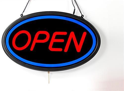 Oval Red Letters Logo - These LED Open Signs Have the Economical Plastic Frame and Backing