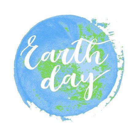 White and Blue Round Logo - Earth day white written inscription on green and blue round ...