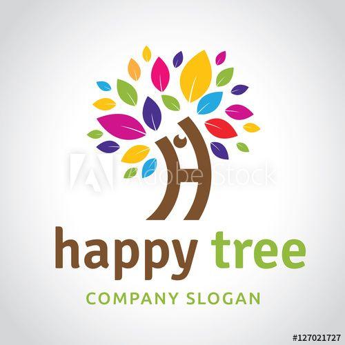 Tree H Logo - Happy Tree logo template, H letter logo with tree concept design ...