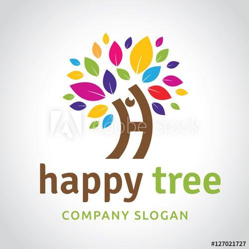 Tree H Logo - Happy Tree logo template, H letter logo with tree concept design