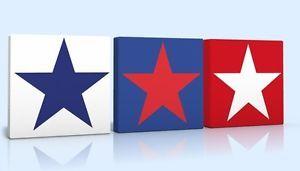Red and Blue Star Logo - 3 X DEEP EDGE CANVAS PICTURES BLUE RED WHITE STAR boys room free p&p ...