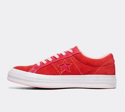 Red and White Star Logo - Converse One Star Ox Trainer Womens Enamel Red / White