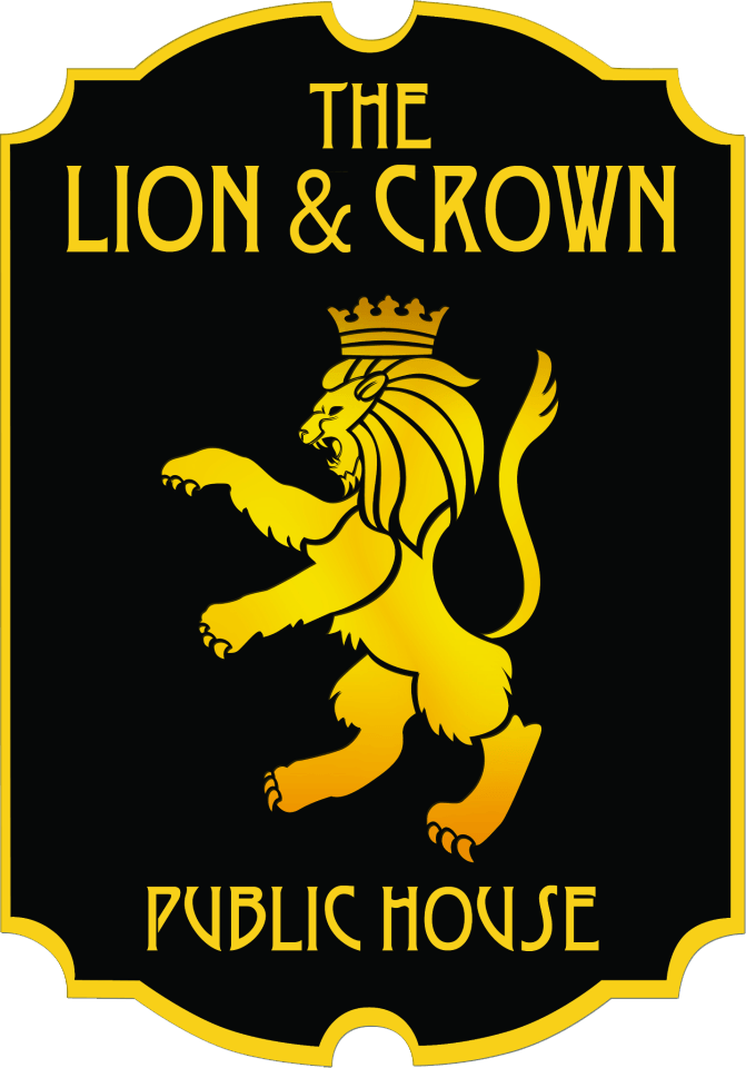 Red Yellow B with Crown Logo - Beer. Wine. Shots. The Lion and Crown Drinks