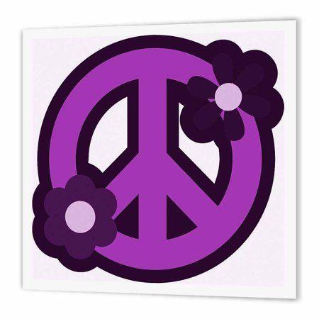 Purple Peace Logo - 3DRose Purple Peace Sign With Purple Flowers, Iron On Heat Transfer