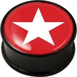 Red and White Star Logo - Ikon Flesh Plug - Picture Logo - White Star on Red - Flesh Plugs