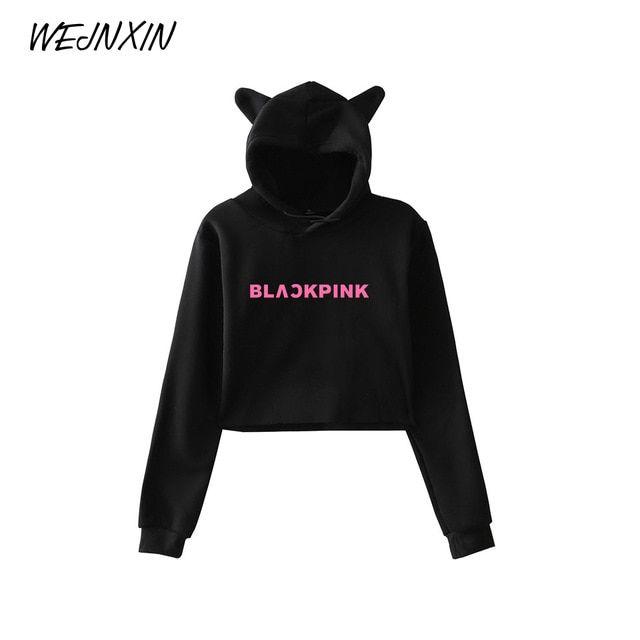 Hood Clothing Logo - WEJNXIN Korean Styl Blackpink Pink Logo Design Navel Hoodies Women ...