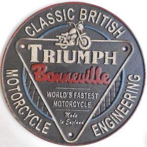 Triumph Bonneville Logo - Triumph Bonneville Motorcycle Round Cast Iron British Sign Plaque ...