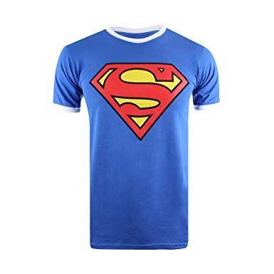 Blue and White Superman Logo - DC Comics Men's Superman Logo Ringer T-Shirt: Amazon.co.uk: Clothing