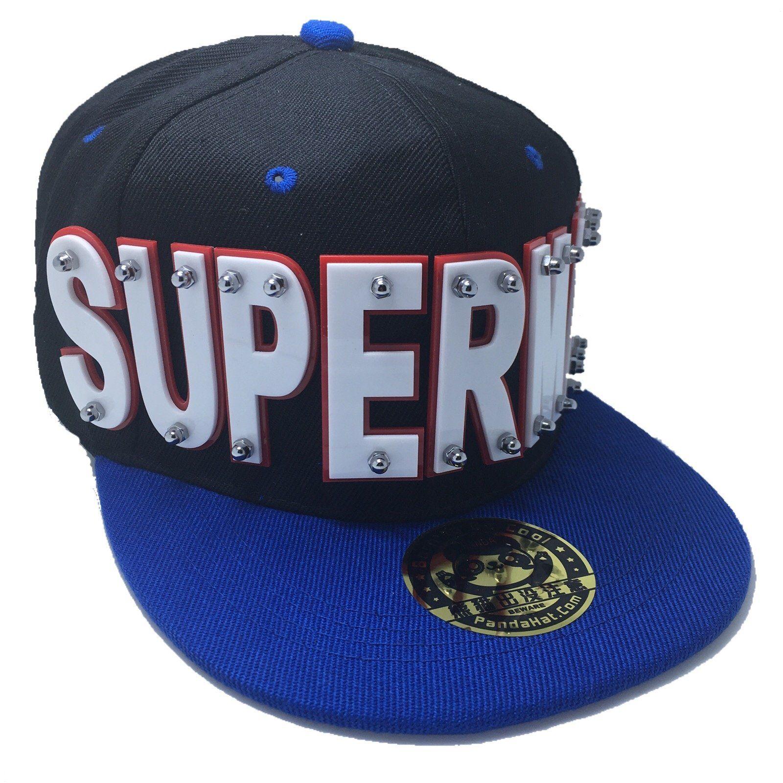Blue and White Superman Logo - SUPERMAN HAT IN BLACK WITH BLUE BRIM - Pandahat