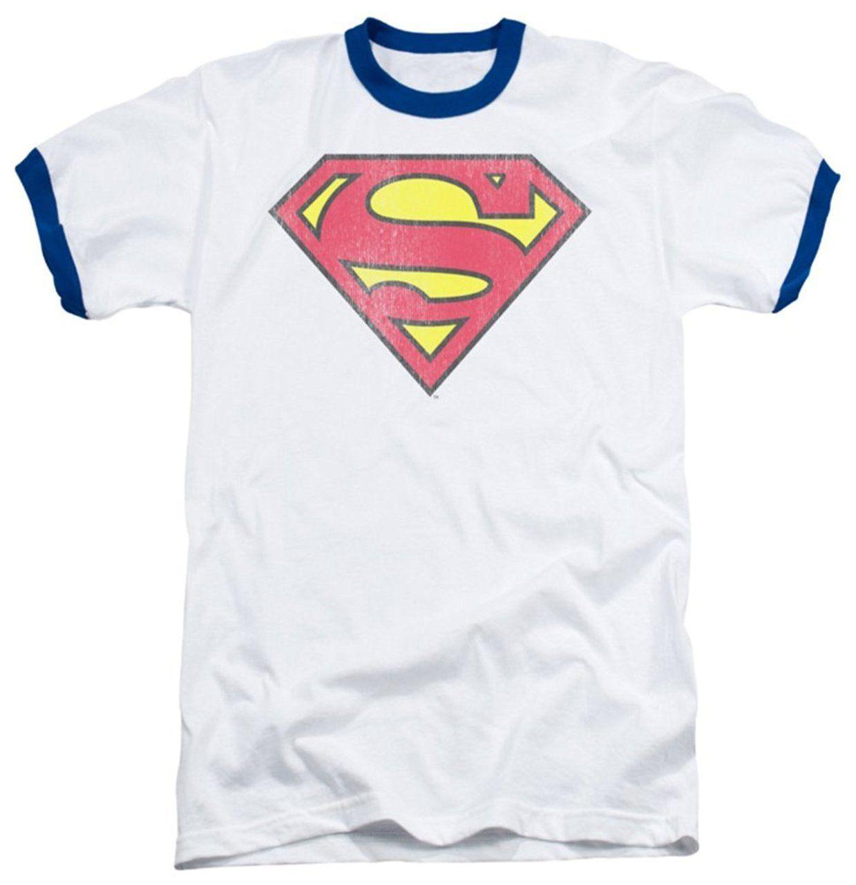 Blue and White Superman Logo - Superman Retro Logo White With Blue Ringers T-shirt - Superman ...