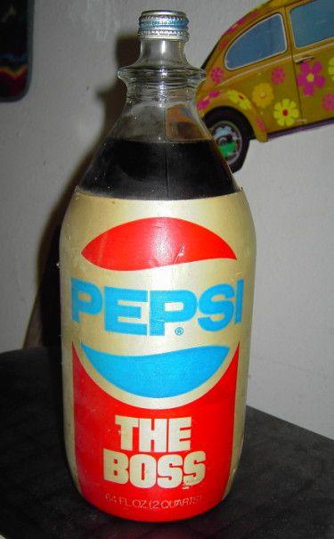 Vintage Pepsi Bottle Logo - 2 quarts Pepsi Bottle W/ foam label
