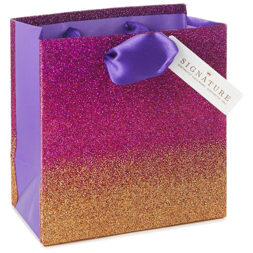Purple Red Square Logo - Purple/Red Ombre Glitter Small Square Gift Bag, 5.5