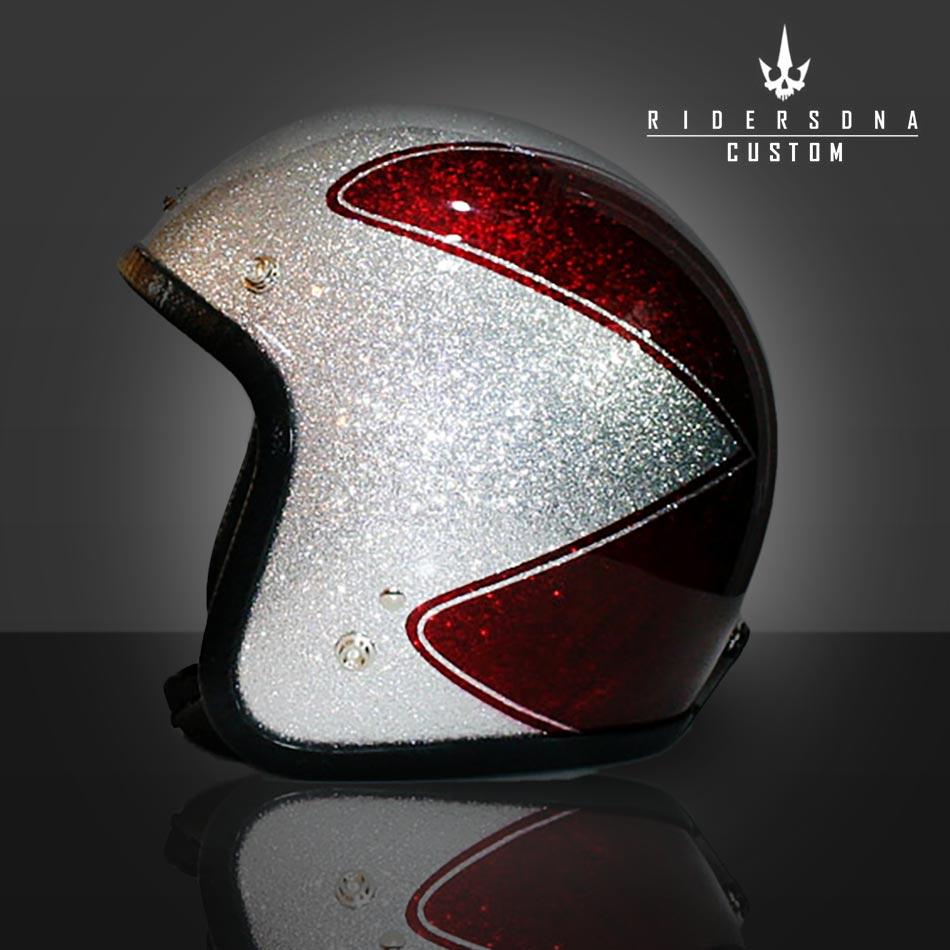 Silver On a Red Hand Logo - the star red silver metal flakes hand paint helmet
