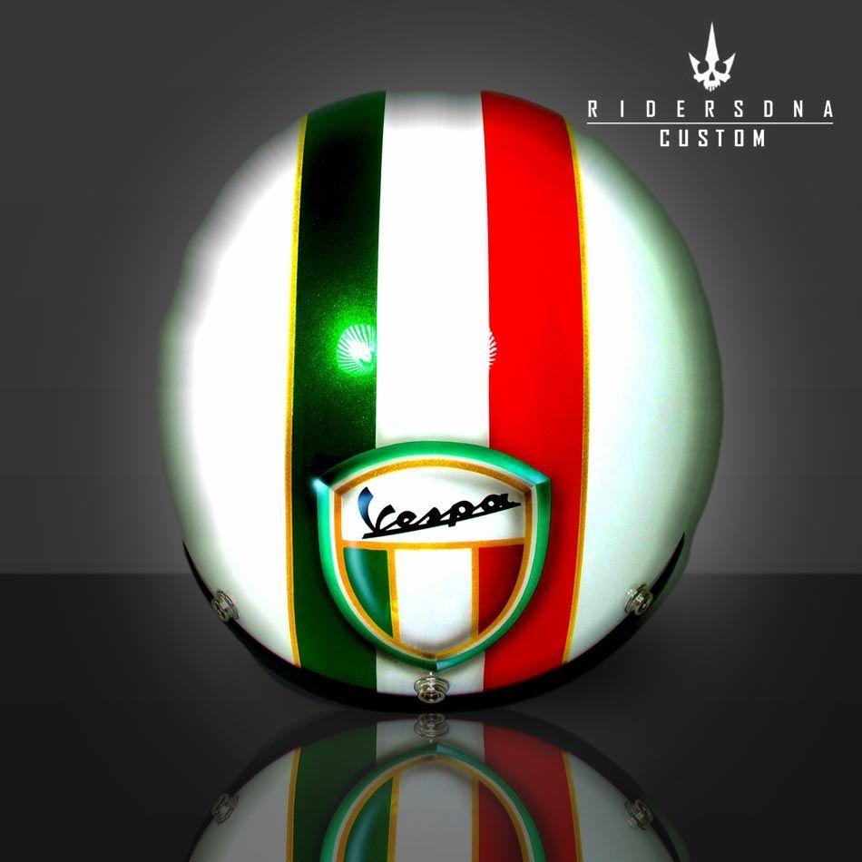 Silver On a Red Hand Logo - vespa white red green metal flake silver pin stripe open face