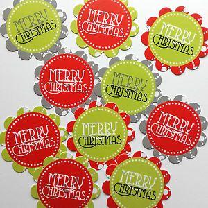 Silver On a Red Hand Logo - CHRISTMAS Sentiments 2 LIME RED SILVER Card Making Toppers Hand