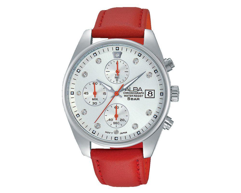 Silver On a Red Hand Logo - Buy ALBA Ladies' Hand Watch PRESTIGE Red Leather Strap and Silver