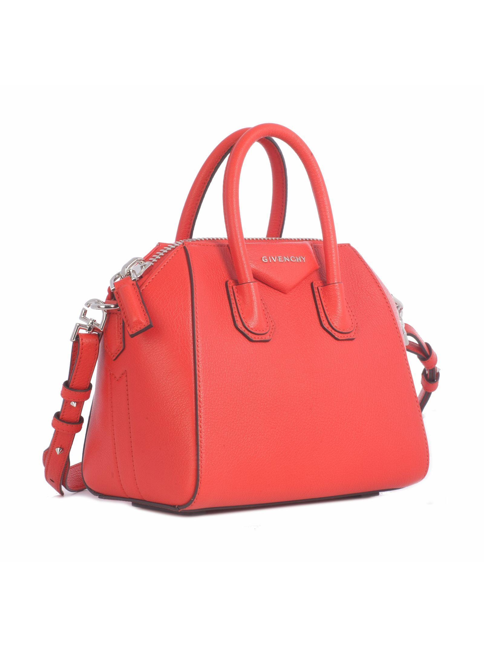 Silver On a Red Hand Logo - Givenchy Antigona Mini With Silver Insert And Silver Logo On