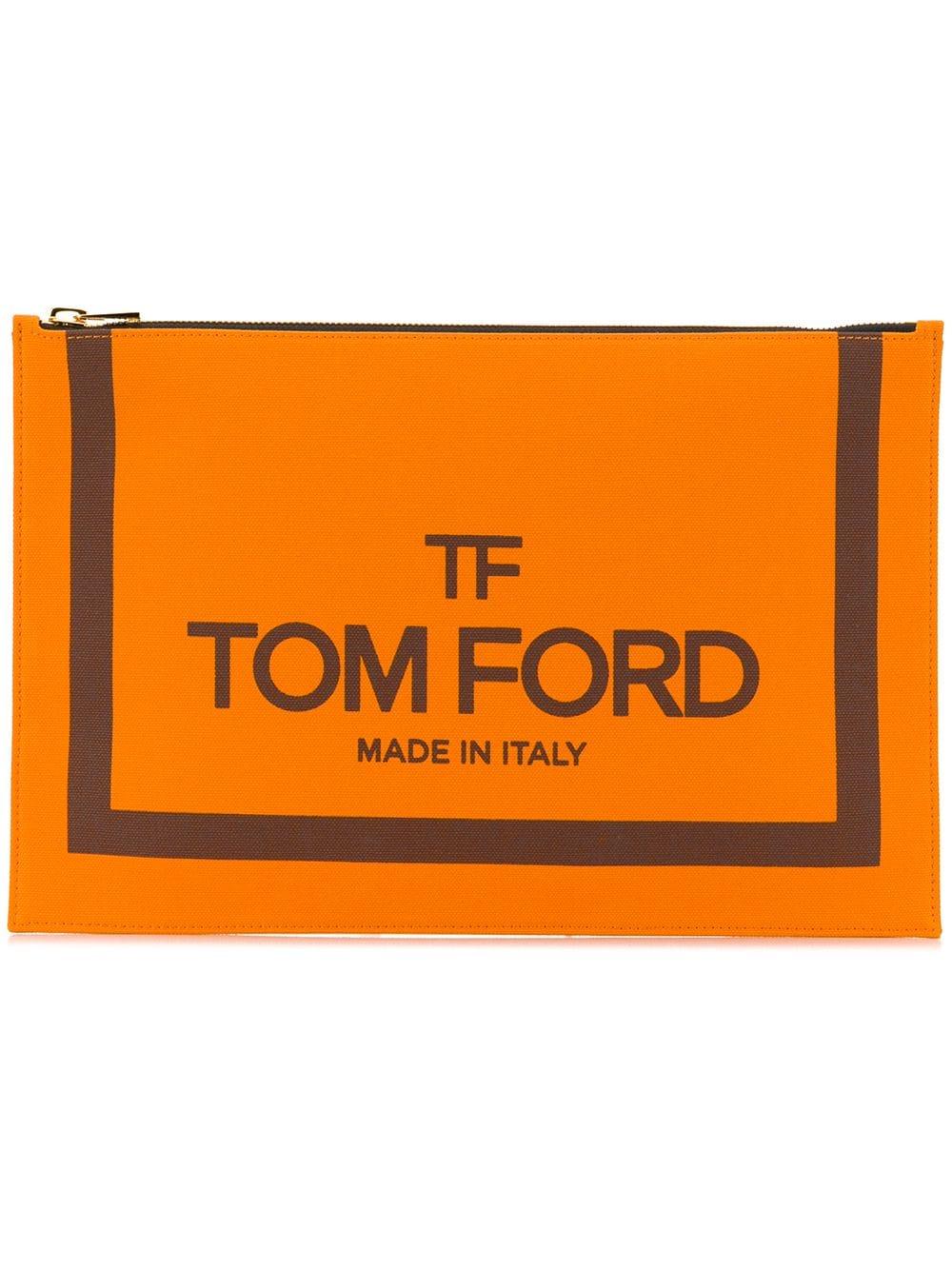 Orange Rectangle Logo - Tom Ford logo print clutch - Orange | £381.00 | Grazia