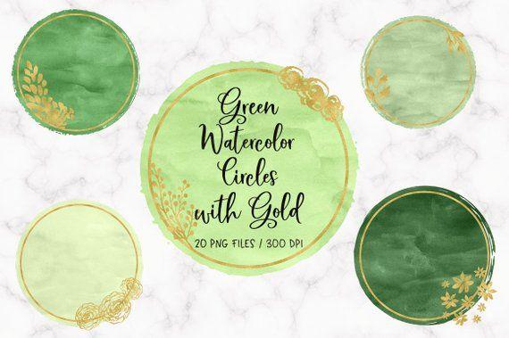 2 Green Circles Logo - BUY 3 PAY FOR 2 Green watercolor circles with gold brush