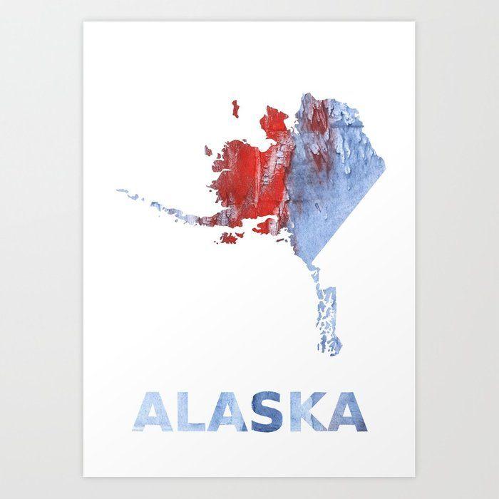 Colorful Alaska Logo - Alaska map outline Red blue steel colorful wash drawing design Art ...