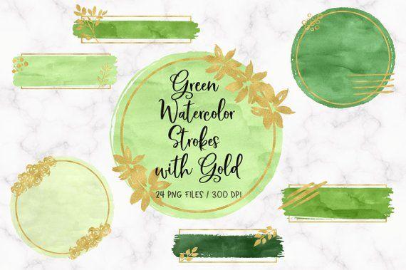 2 Green Circles Logo - BUY 3 PAY FOR 2 Green watercolor strokes with gold brush | Etsy