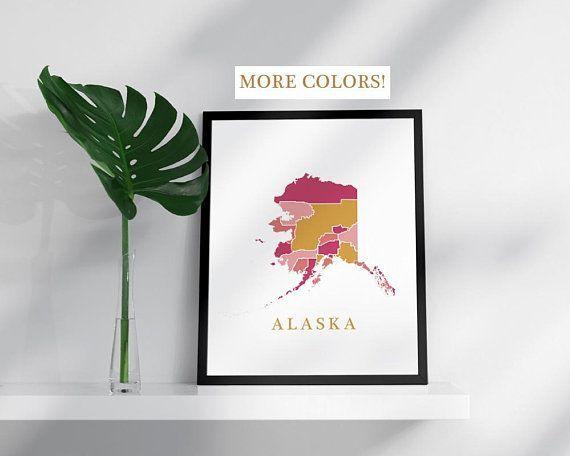 Colorful Alaska Logo - Alaska map print USA state poster state map print modern wall art