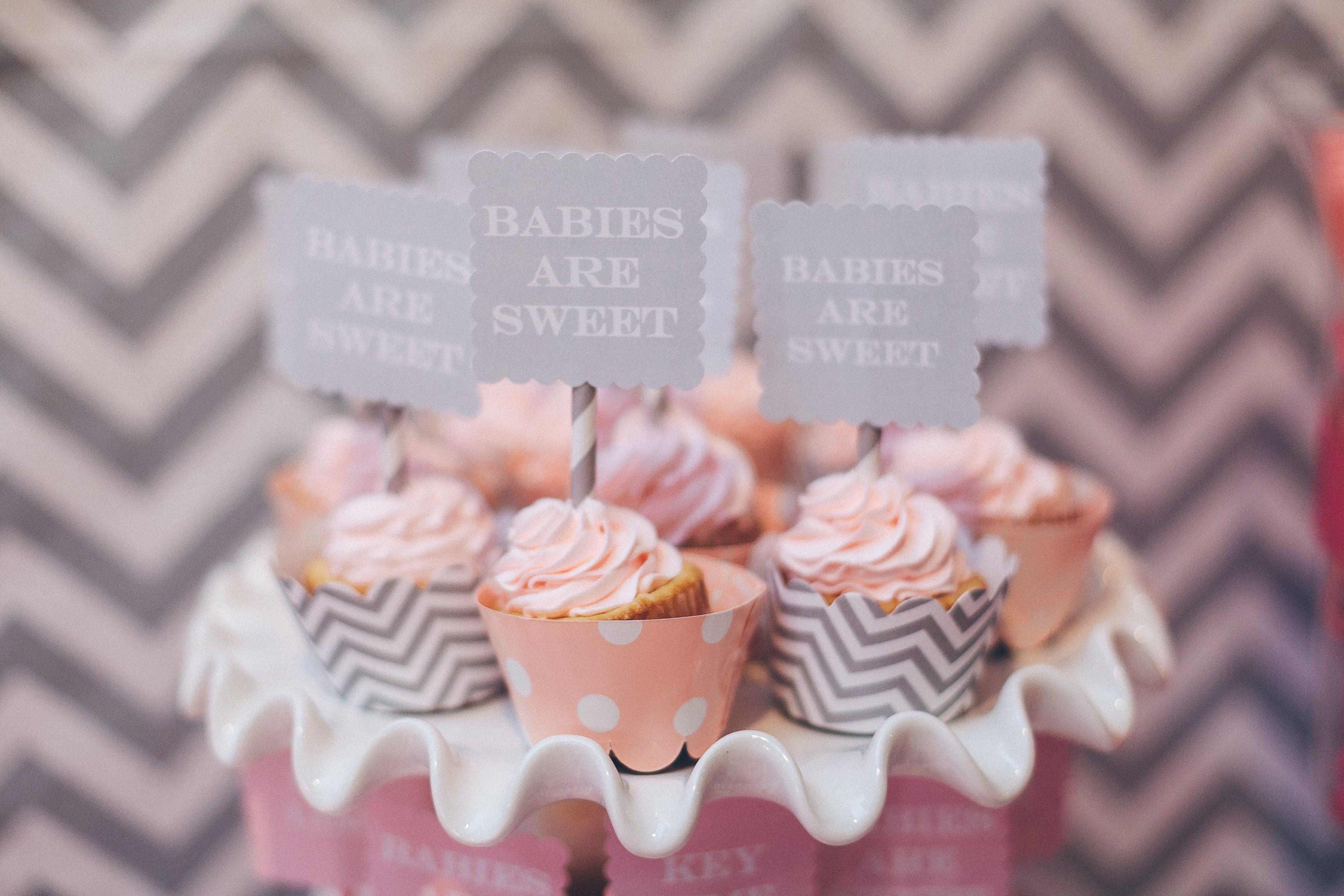 Gray and Pink Cupcake Logo - Pink and Gray Baby Shower Cupcakes. Pink Giraffe Baby Girl Shower