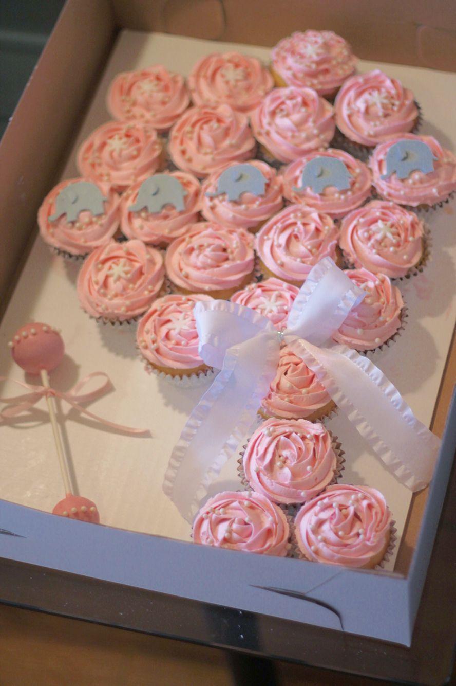 Gray and Pink Cupcake Logo - Baby Rattle Cupcake Cake - Elephant Cupcakes - Baby shower Cupcake ...