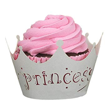 Gray and Pink Cupcake Logo - Voberry 50pcs Princess Crown Cupcake Wrappers Cases