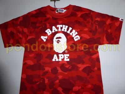 Red Camo BAPE Ape Logo - A BATHING APE : bape color camo college red tee [Pondon Store]