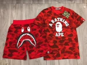 Red Camo BAPE Ape Logo - Men's Japan Shark Bape Cotton APE Logo A Bathing Ape Red Camo T