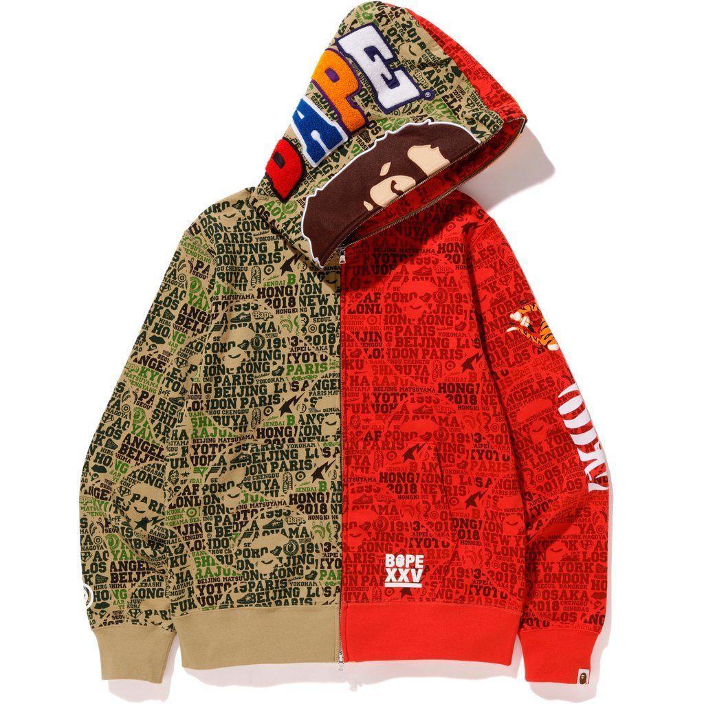 Red Camo BAPE Ape Logo - BAPE XXV CITIES CAMO 2ND APE TIGER HALF FULL ZIP HOODIE MENS. us