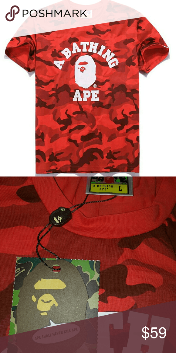 Red Camo BAPE Ape Logo - A Bathing Ape Bape Red Camo Shirt Tee Brand new In original bag With