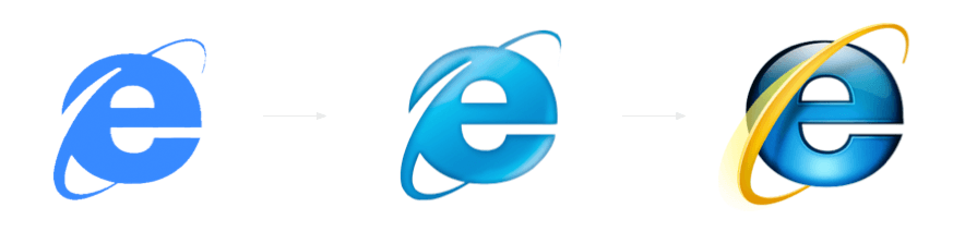 Old Internet Logo - This picture shows the evolution of Internet explorer. It shows