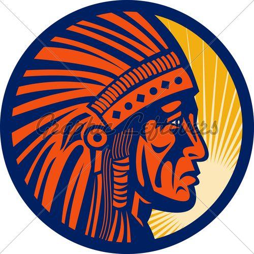 Orange and Blue Indian Logo - Native American Indian Chief Warrior · GL Stock Images