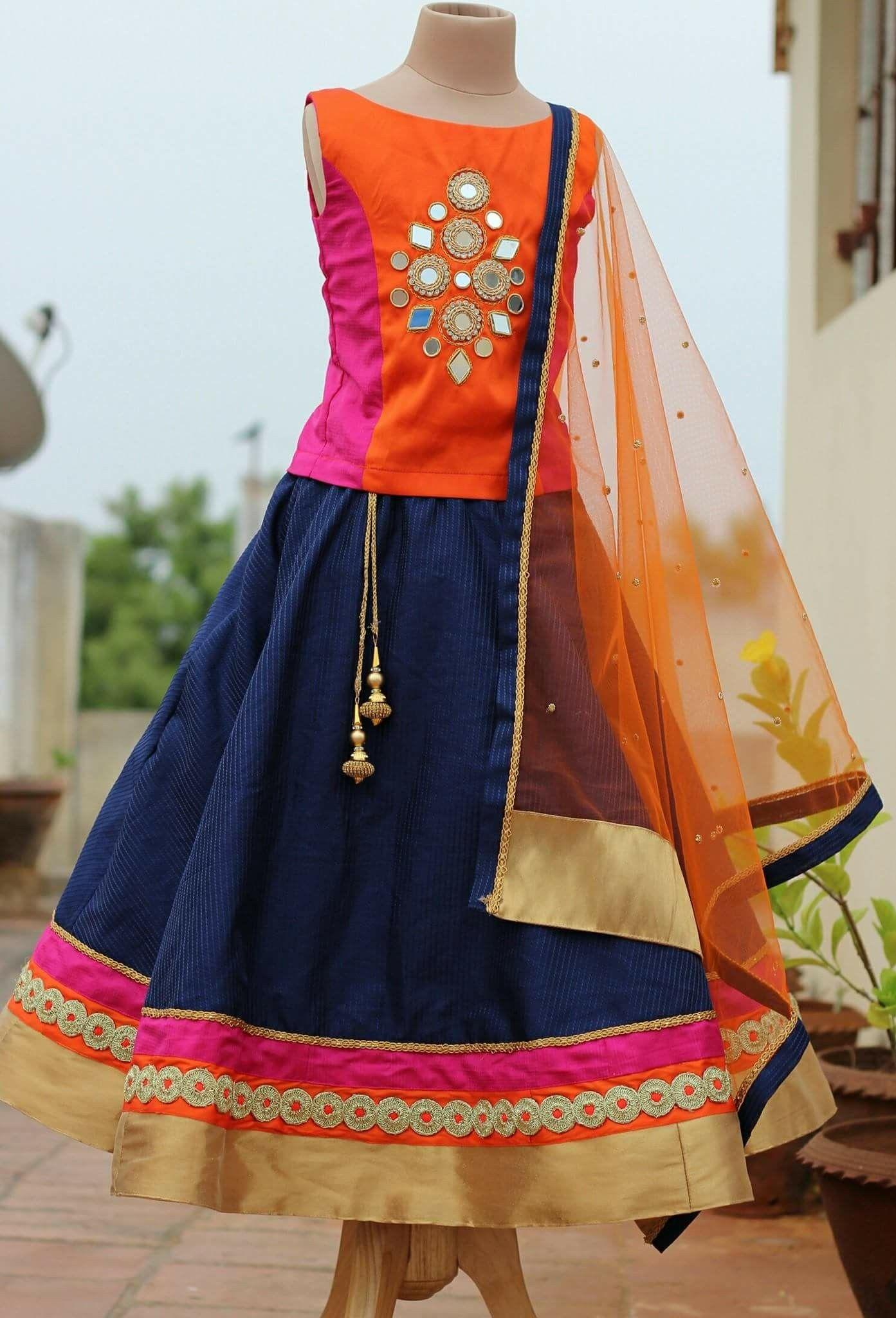 Orange and Blue Indian Logo - Can try a frock with orange satin and dark blue tulle. kids dress