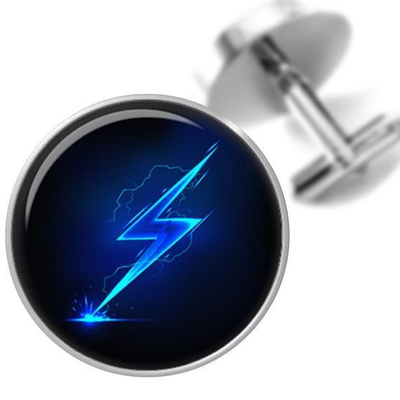 Blue Lightning Bolt Logo - Cufflinks Blue Lightning Bolt Handmade Cuff Links for Dads | Etsy