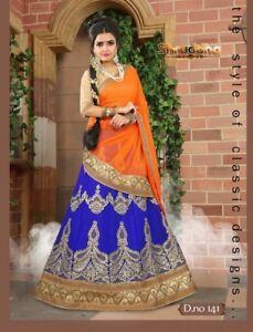 Orange and Blue Indian Logo - Lahenga Saree Indian Bollywood Bridal Lehenga Sari Semi stitched