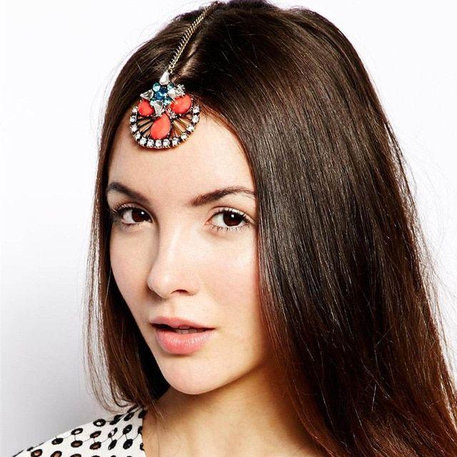 Orange and Blue Indian Logo - Fashion brand orange blue rhinestone flower Indian forehead hair