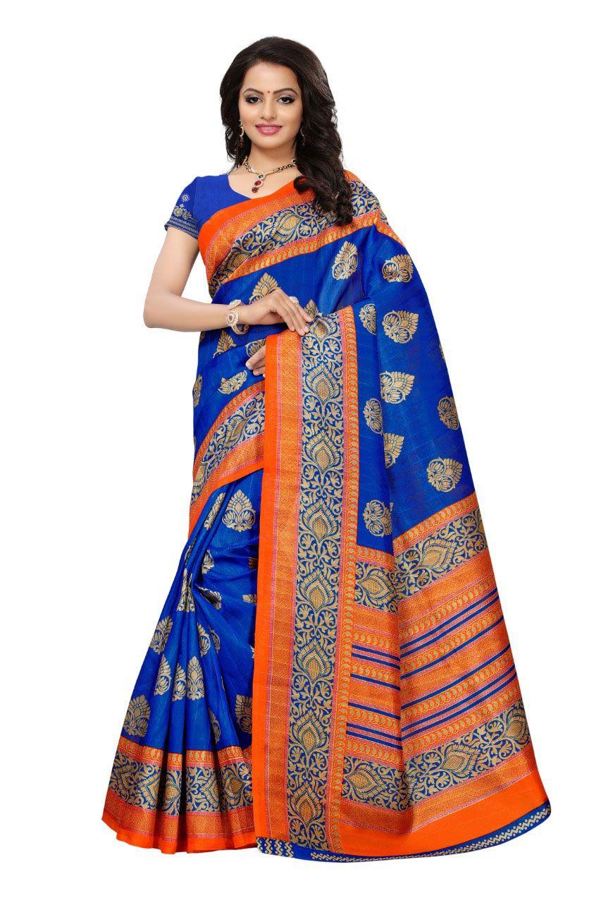Orange and Blue Indian Logo - Indian traditional bhagalpuri silk saree deep blue orange yellow ...