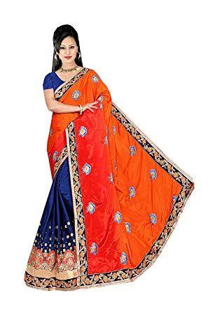 Orange and Blue Indian Logo - Indian Sarees For Women Designer Partywear Pink Color In Orange Navu ...