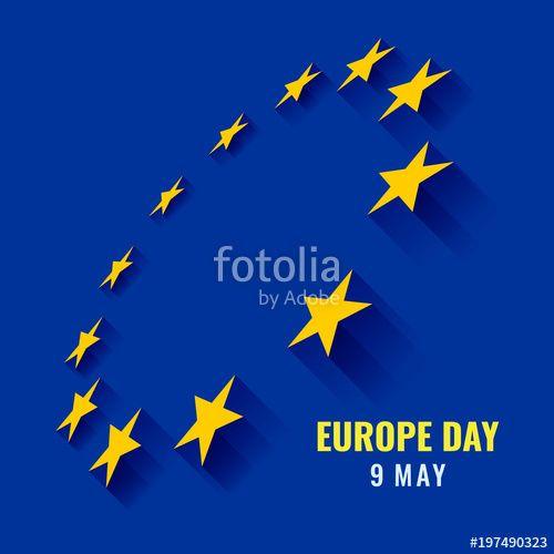 Yellow Star Circle Logo - Europe day with perspective circle 12 yellow star sign on blue ...